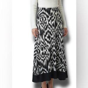 AGB Womens Stretch Knit Pull-On A-Line Midi Skirt Black/White Abstract Geometric